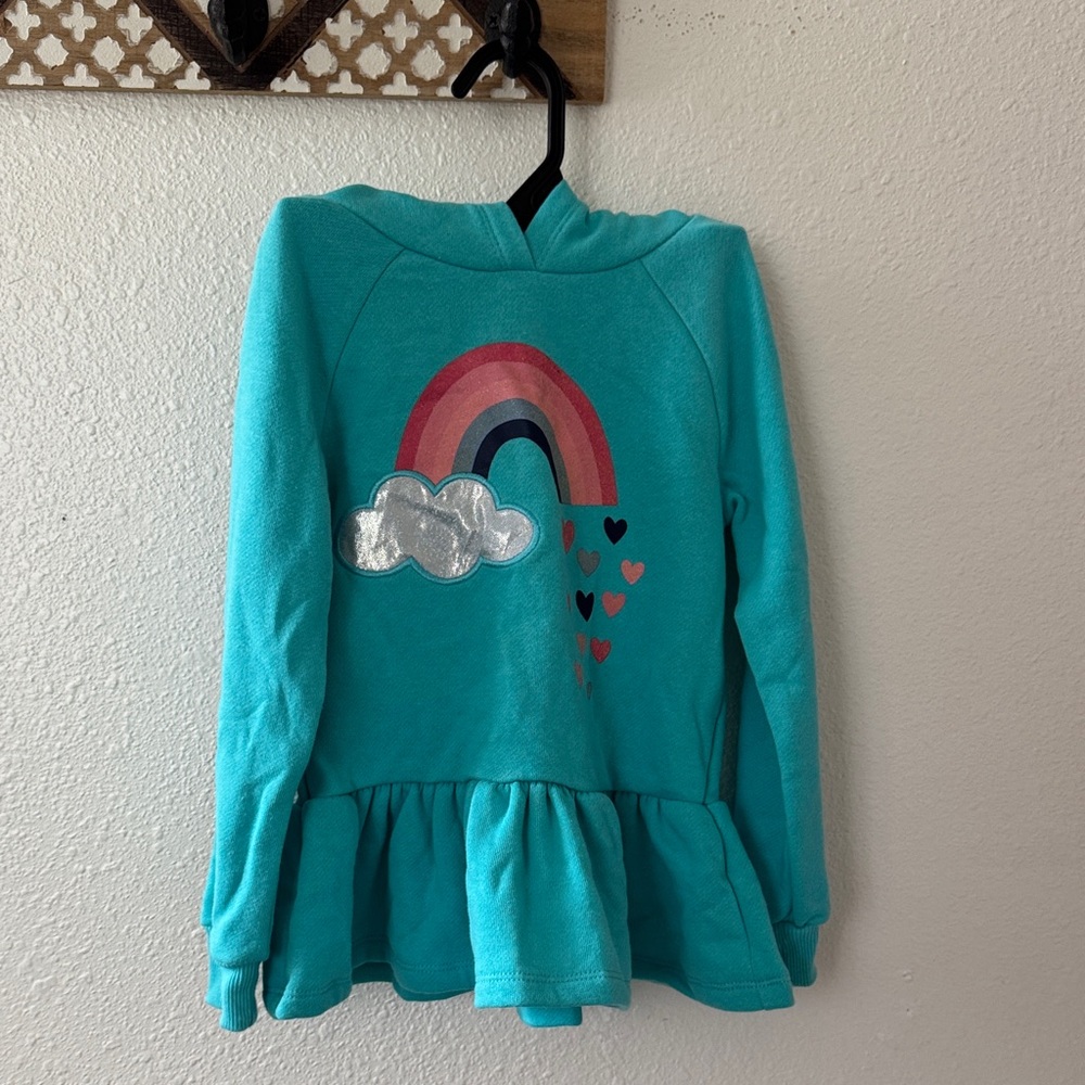 Kids Headquarters Turquoise Hoodie with Rainbow and Heart Accents